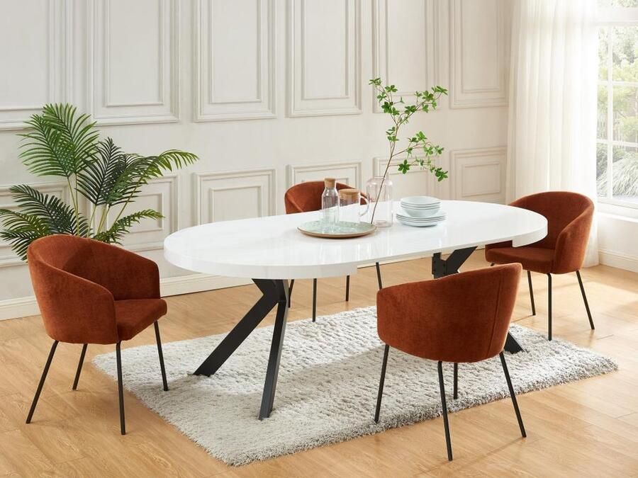Vente-unique Uitschuifbare eettafel 4 tot 8 plaatsen van mdf en staal Wit gelakt en zwart KOMONI L 220 cm x H 76 cm x D 120 cm - Foto 4
