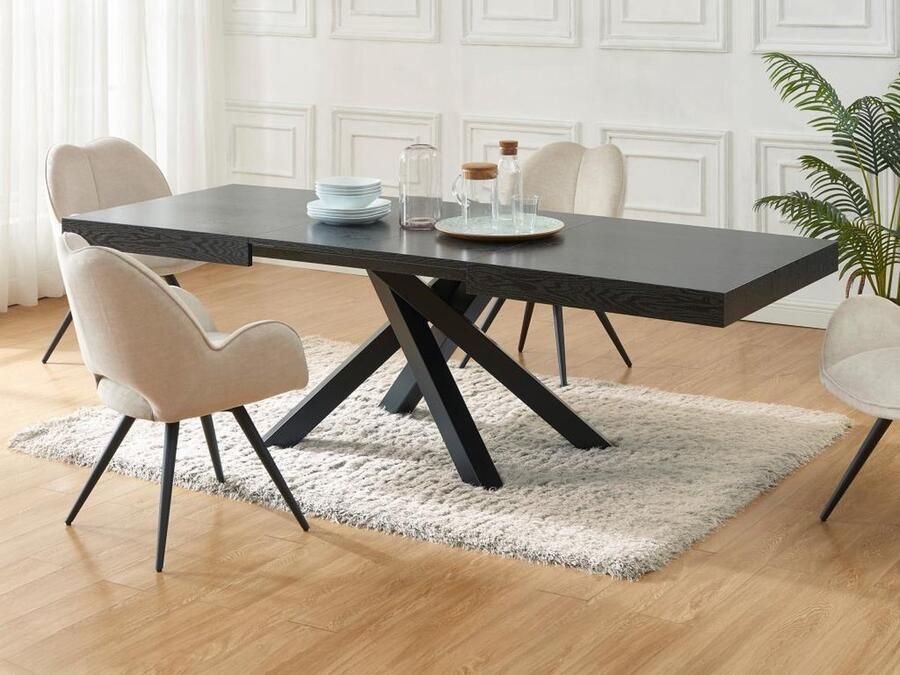 Vente-unique Uitschuifbare eettafel 6 tot 10 plaatsen van mdf en metaal Zwart CATONAV L 240 cm x H 75 cm x D 90 cm - Foto 2