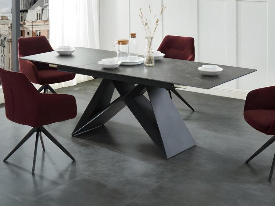 Maison Céphy Uitschuifbare eettafel LIBSY 6 tot 8 personen Keramiek en metaal Zwart L 220 cm x H 76 cm x D 90 cm - Foto 2