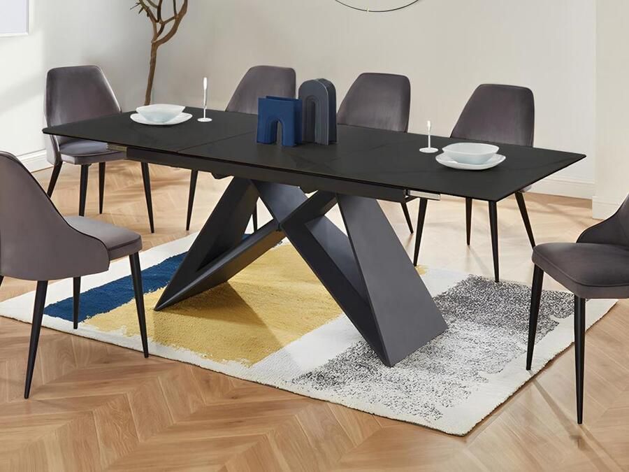 Maison Céphy Uitschuifbare eettafel LIBSY 6 tot 8 personen Keramiek en metaal Zwart L 220 cm x H 76 cm x D 90 cm - Foto 3