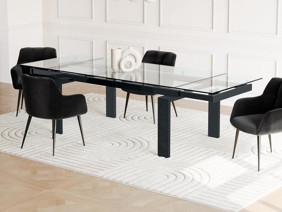 Vente-unique Uitschuifbare eettafel LUBANA Gehard glas en metaal Zwart 8 tot 10 personen L 270 cm x H 75 cm x D 100 cm - Foto 3