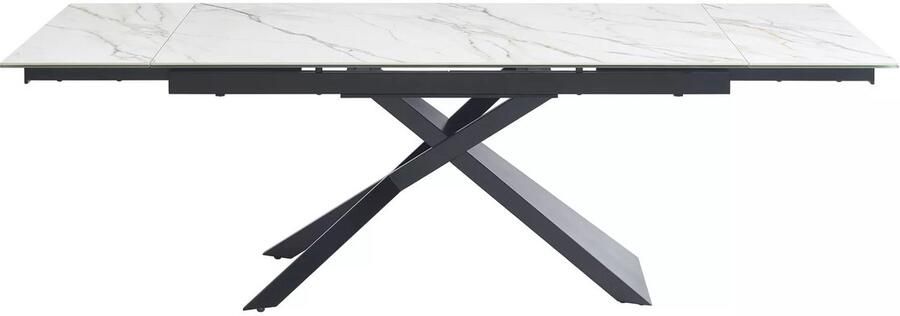 Maison Céphy Uitschuifbare eettafel voor 6-10 personen in keramiek gehard glas en metaal Witte marmerlook en zwart LUMIEL L 240 cm x H 75 cm x D 90 cm - Foto 3