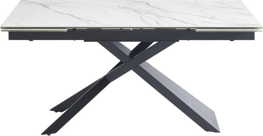 Maison Céphy Uitschuifbare eettafel voor 6-10 personen in keramiek gehard glas en metaal Witte marmerlook en zwart LUMIEL L 240 cm x H 75 cm x D 90 cm - Foto 2