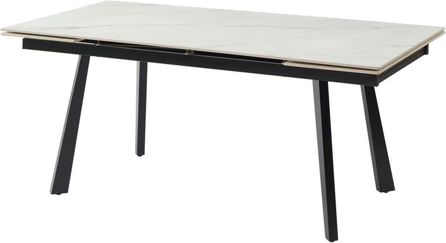 Vente-unique Uitschuifbare eettafel voor 6 tot 10 personen in keramiek en metaal Witte marmerlook en zwart MARVENA L 260 cm x H 76 cm x D 90 cm