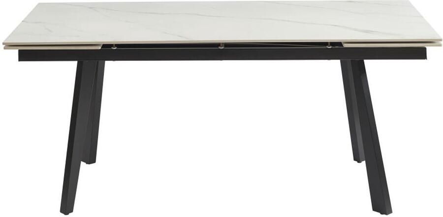 Vente-unique Uitschuifbare eettafel voor 6 tot 10 personen in keramiek en metaal Witte marmerlook en zwart MARVENA L 260 cm x H 76 cm x D 90 cm - Foto 2