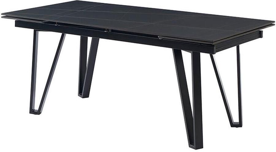 Vente-unique Uitschuifbare eettafel voor 6 tot 10 personen in keramiek en metaal Zwarte marmerlook SARINO L 260 cm x H 76 cm x D 90 cm
