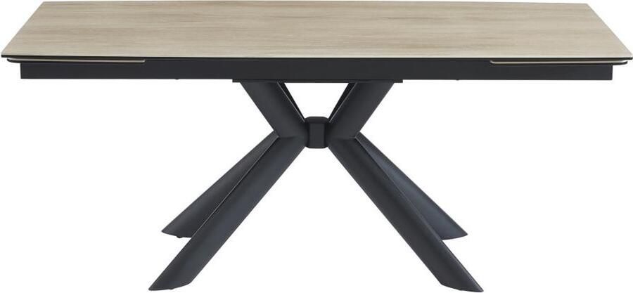 Vente-unique Uitschuifbare eettafel voor 6 tot 10 personen in keramiek gehard glas en metaal Lichte houtlook en zwart LIOMINA van Maison Céphy L 260 cm x H 76 cm x D 90 cm