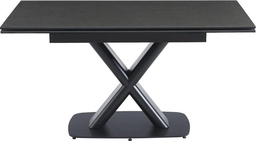Vente-unique Uitschuifbare eettafel voor 6 tot 8 personen in keramiek gehard glas en metaal Donkergrijs en zwart MIAZELO van Maison Céphy L 150 cm x H 76 cm x D 150 cm