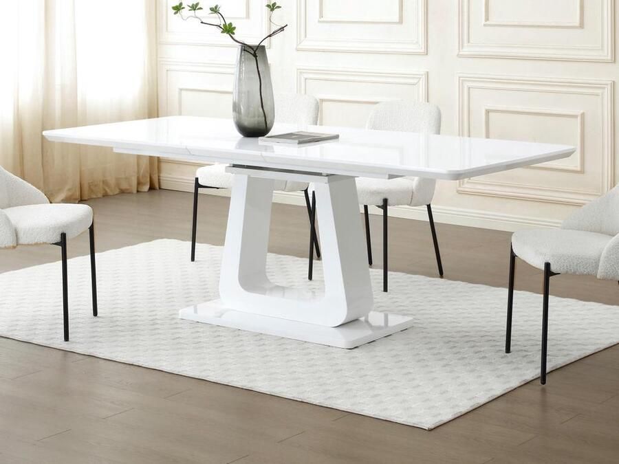 Vente-unique Uitschuifbare eettafel voor 6 tot 8 personen van mdf Wit gelakt LAZINEO L 220 cm x H 76 cm x D 90 cm - Foto 2
