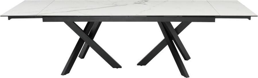 Vente-unique Uitschuifbare eettafel voor 8 tot 12 personen in gehard glas en keramiek Look van wit marmer en zwart MARISO L 280 cm x H 76 cm x D 100 cm - Foto 3