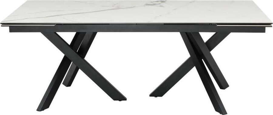 Vente-unique Uitschuifbare eettafel voor 8 tot 12 personen in gehard glas en keramiek Look van wit marmer en zwart MARISO L 280 cm x H 76 cm x D 100 cm - Foto 2