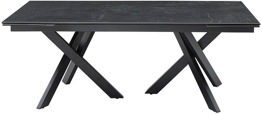 Vente-unique Uitschuifbare eettafel voor 8 tot 12 personen in gehard glas en keramiek Look van zwart marmer MARISO L 280 cm x H 76 cm x D 100 cm