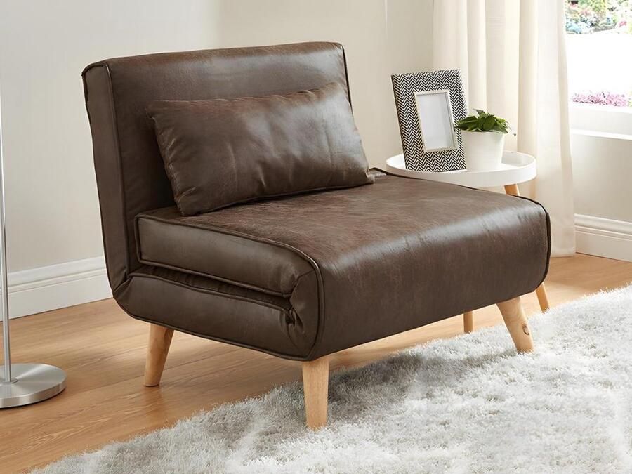 Vente-unique Uitschuifbare fauteuil POSIO van microvezel Bruin L 74 cm x H 75 cm x D 78 cm - Foto 3