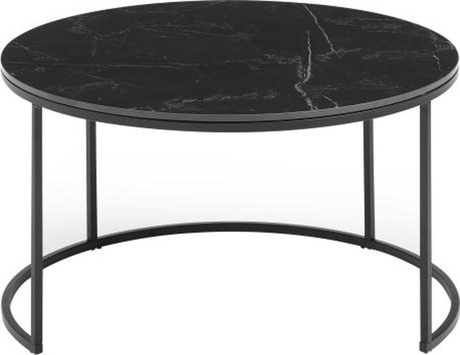 Vente-unique Uitschuifbare salontafels van hevea keramiek en staal Marmereffect en licht naturel JIEMBA L 80 cm x H 45 cm x D 80 cm