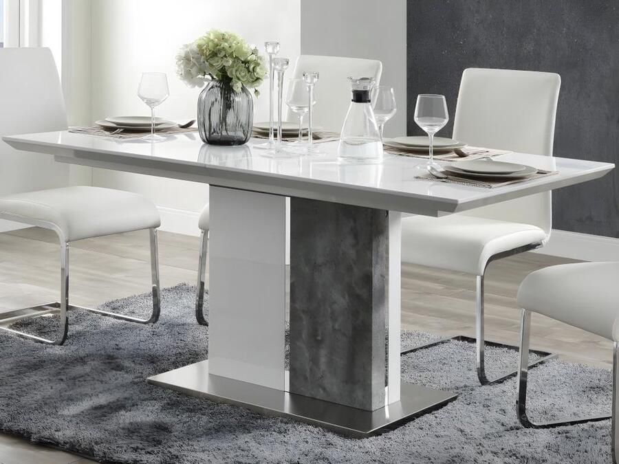 Vente-unique Uitschuiftafel EREN 6 tot 8 zitplaatsen Gelakt MDF Kleuren: wit en betongrijs L 200 cm x H 75.5 cm x D 90 cm - Foto 2