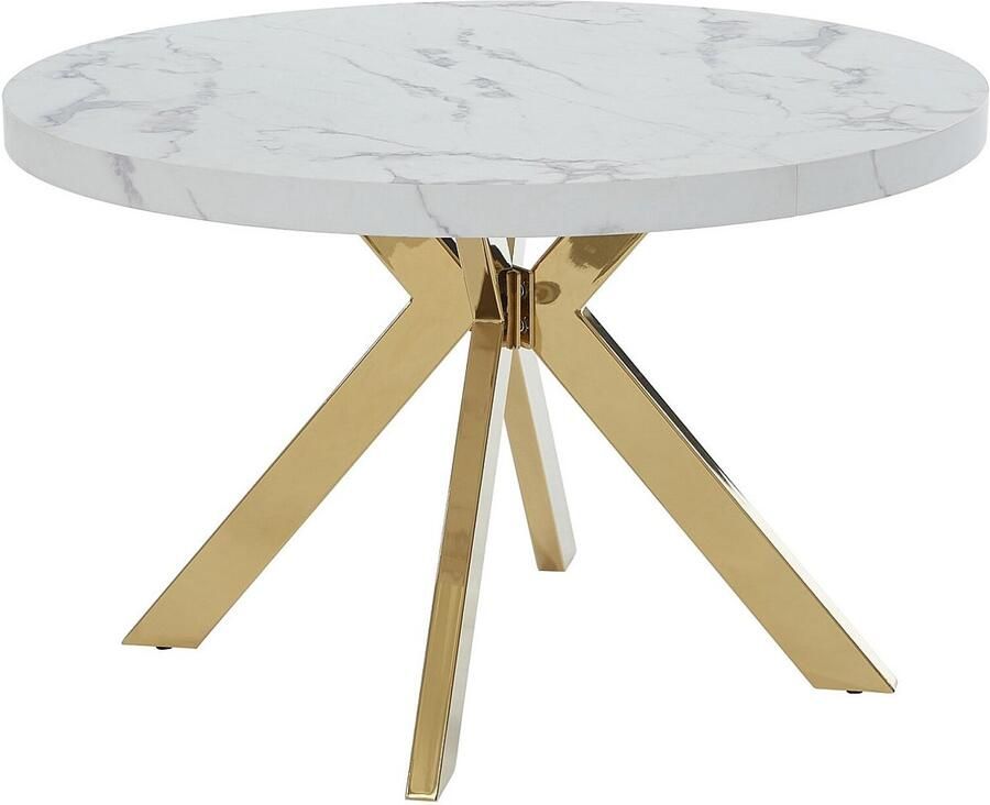 Vente-unique Verlengbare eettafel 4 tot 8 plaatsen van mdf en staal Wit marmereffect en goud KOMONI L 220 cm x H 76 cm x D 120 cm - Foto 2