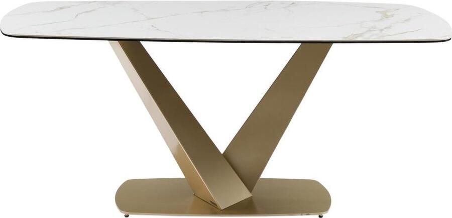 Maison Céphy Verlengbare eettafel 6 plaatsen van keramiek en metaal Wit marmereffect en goud PORELIMA van Pascal MORABITO L 180 cm x H 76 cm x D 90 cm - Foto 3