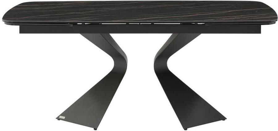 Vente-unique Verlengbare eettafel 6 tot 10 plaatsen van gehard glas keramiek en metaal Zwart marmereffect KAJARI van Maison Céphy L 260 cm x H 76 cm x D 90 cm