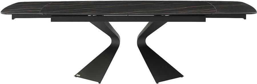 Vente-unique Verlengbare eettafel 6 tot 10 plaatsen van gehard glas keramiek en metaal Zwart marmereffect KAJARI van Maison Céphy L 260 cm x H 76 cm x D 90 cm - Foto 3