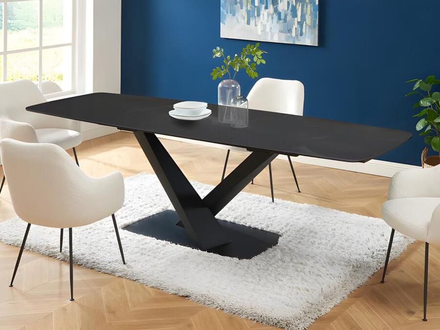 Maison Céphy Verlengbare eettafel 6 tot 10 plaatsen van gehard glas Zwart marmereffect MALATA van Pascal MORABITO L 260 cm x H 76 cm x D 90 cm - Foto 2