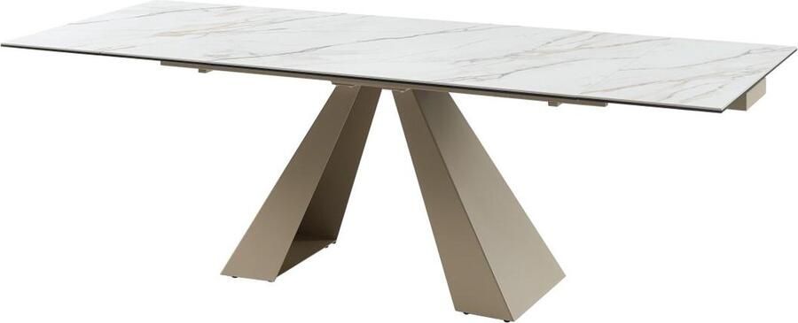Vente-unique Verlengbare eettafel 6 tot 10 plaatsen van keramiek en metaal Wit en beige marmerect LOZIPA van Pascal Morabito L 240 cm x H 76 cm x D 90 cm - Foto 5