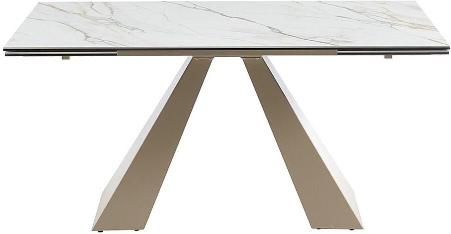 Vente-unique Verlengbare eettafel 6 tot 10 plaatsen van keramiek en metaal Wit en beige marmerect LOZIPA van Pascal Morabito L 240 cm x H 76 cm x D 90 cm - Foto 4