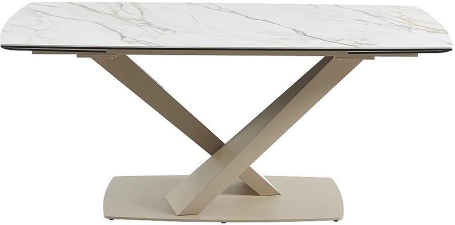 Vente-unique Maison Céphy Verlengbare eettafel 6 tot 10 plaatsen van keramiek en metaal Wit en beige marmereffect MALATA van Pascal Morabito L 260 cm x H 76 cm x D 90 cm - Foto 3