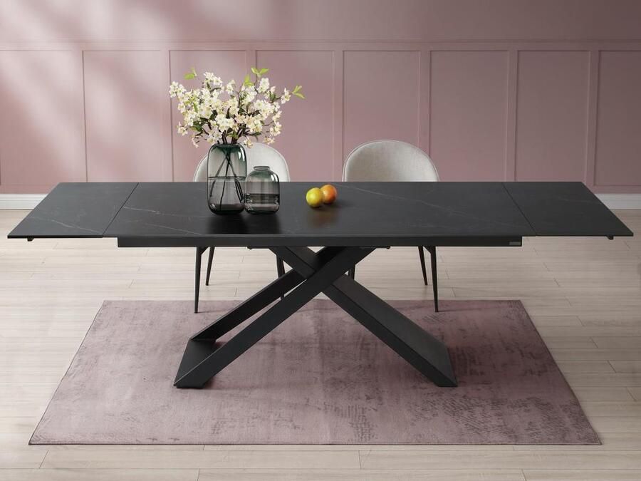 Maison Céphy Verlengbare eettafel 6 tot 10 plaatsen van keramiek en metaal Zwart marmereffect XERENA van Pascal MORABITO L 260 cm x H 76 cm x D 90 cm - Foto 2