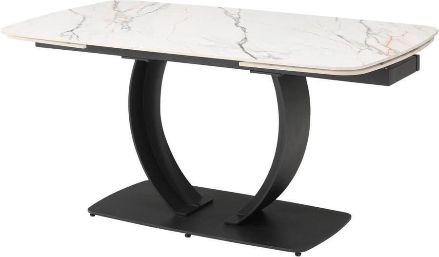Vente-unique Verlengbare eettafel 6 tot 10 plaatsen van keramiek en zwart metaal Wit marmereffect OLIFIA van Maison Céphy L 240 cm x H 76 cm x D 90 cm