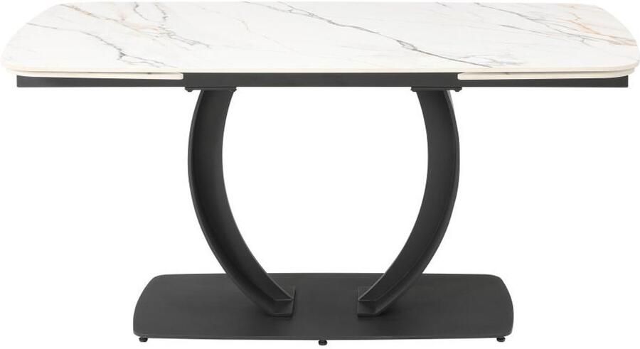 Vente-unique Verlengbare eettafel 6 tot 10 plaatsen van keramiek en zwart metaal Wit marmereffect OLIFIA van Maison Céphy L 240 cm x H 76 cm x D 90 cm - Foto 2