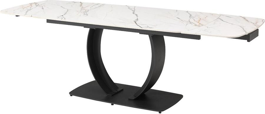 Vente-unique Verlengbare eettafel 6 tot 10 plaatsen van keramiek en zwart metaal Wit marmereffect OLIFIA van Maison Céphy L 240 cm x H 76 cm x D 90 cm - Foto 5