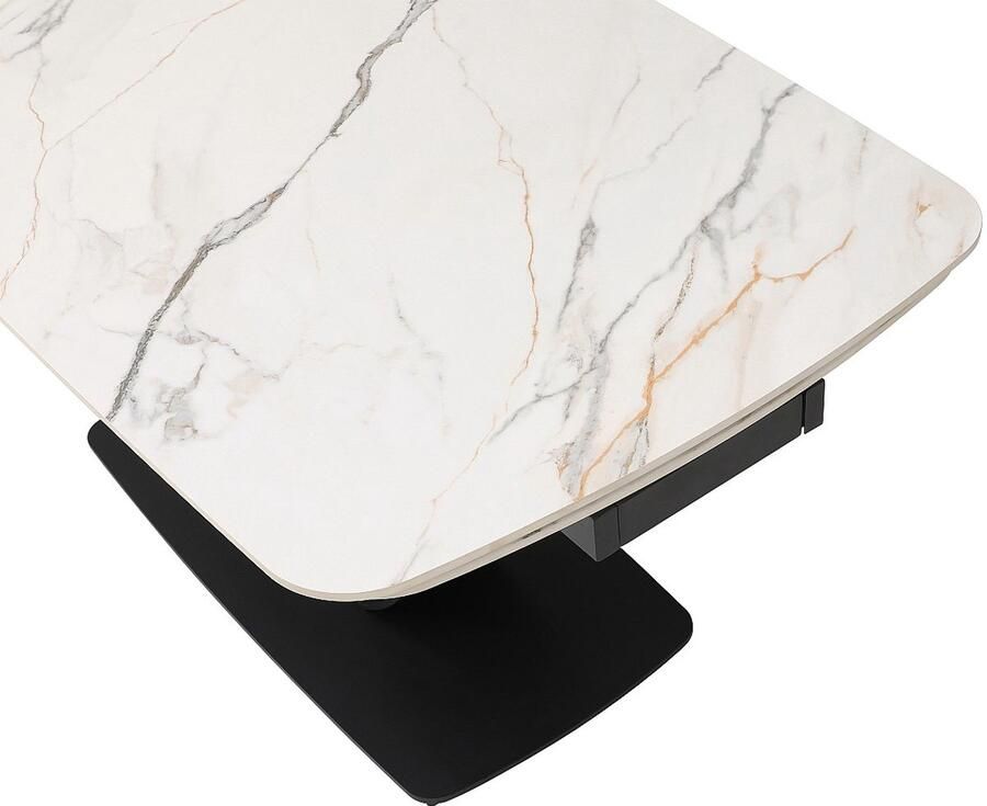 Vente-unique Verlengbare eettafel 6 tot 10 plaatsen van keramiek en zwart metaal Wit marmereffect OLIFIA van Maison Céphy L 240 cm x H 76 cm x D 90 cm - Foto 2