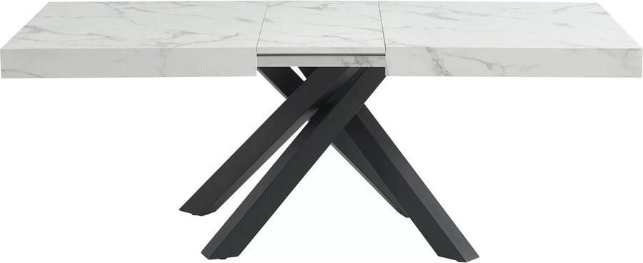 Vente-unique Verlengbare eettafel 6 tot 10 plaatsen van mdf en metaal Wit en zwart marmereffect CATONAV L 240 cm x H 75 cm x D 90 cm - Foto 2