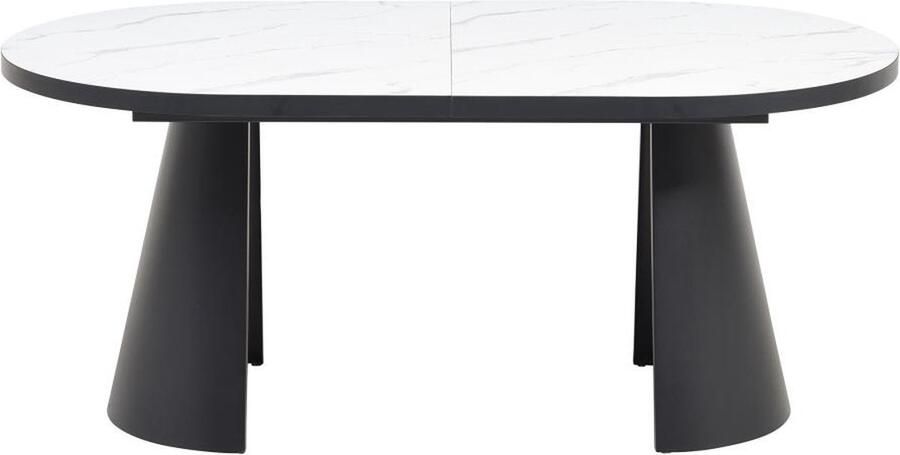 Vente-unique Verlengbare eettafel 6 tot 10 plaatsen van mdf en metaal Wit en zwart marmereffect KORIZEA L 240 cm x H 76 cm x D 100 cm