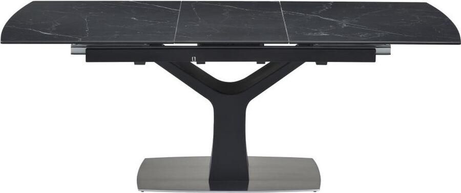 Vente-unique Verlengbare eettafel 6 tot 8 plaatsen van keramiek gehard glas en metaal Zwart marmereffect COLBY van Maison Céphy L 210 cm x H 76 cm x D 90 cm