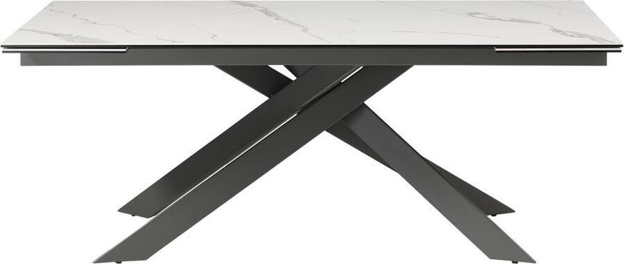 Vente-unique Verlengbare eettafel 8 tot 12 plaatsen van keramiek gehard glas en metaal Wit marmereffect en antraciet COREMA van Maison Céphy L 280 cm x H 76 cm x D 100 cm