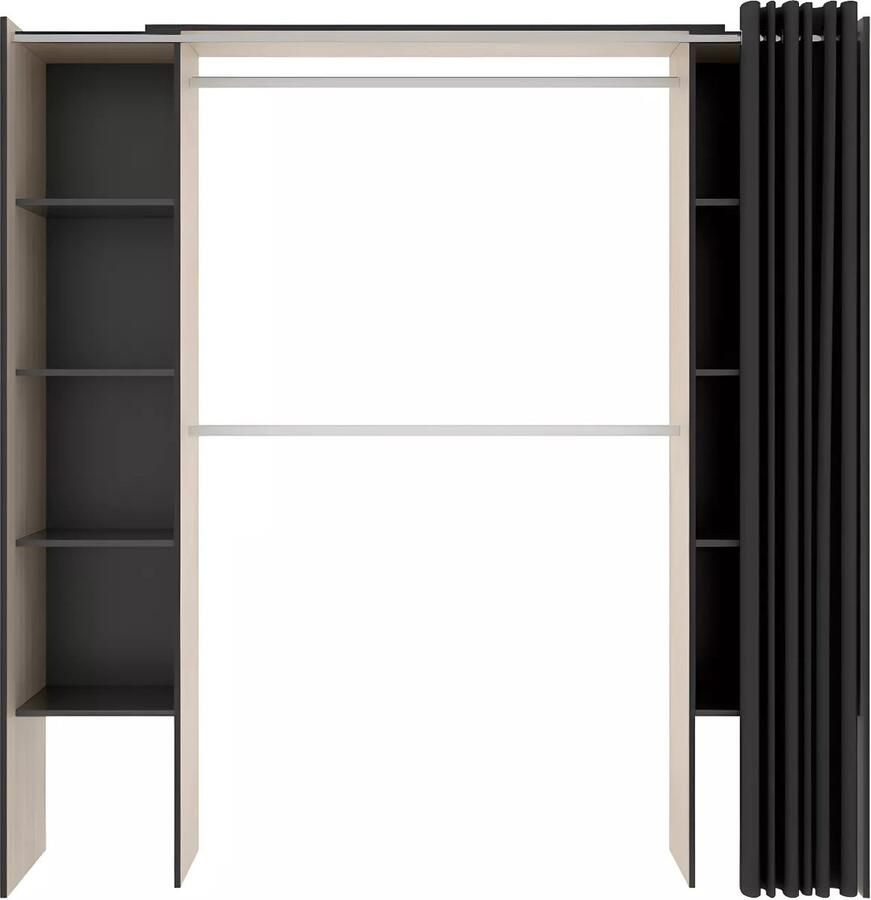 Vente-unique Verstelbare kledingkast DORIAN met gordijn L110 180cm Kleuren: Eik en antraciet L 180 cm x H 205 cm x D 50 cm