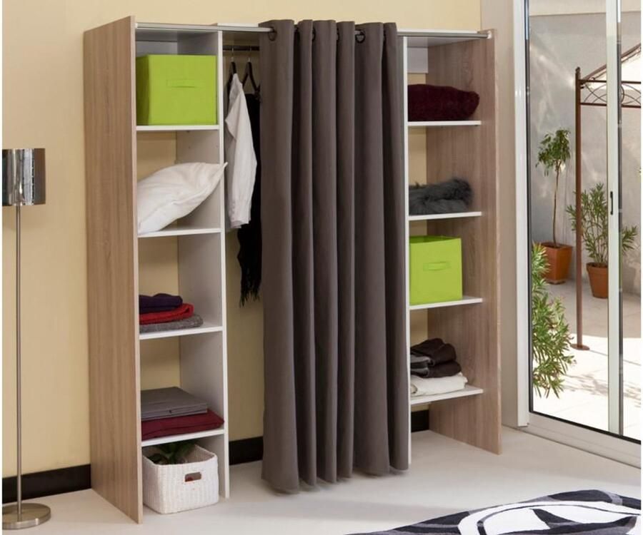 Vente-unique Verstelbare kledingkast EMERIC L.112 185 cm Eiken en taupe L 185 cm x H 182 cm x D 50 cm