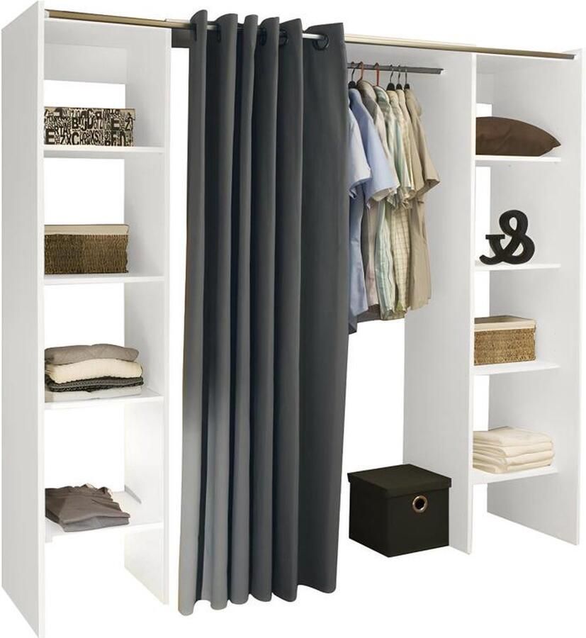 Vente-unique Verstelbare kledingkast EMERIC L.112 185 cm Wit en antraciet L 185 cm x H 182 cm x D 50 cm - Foto 2