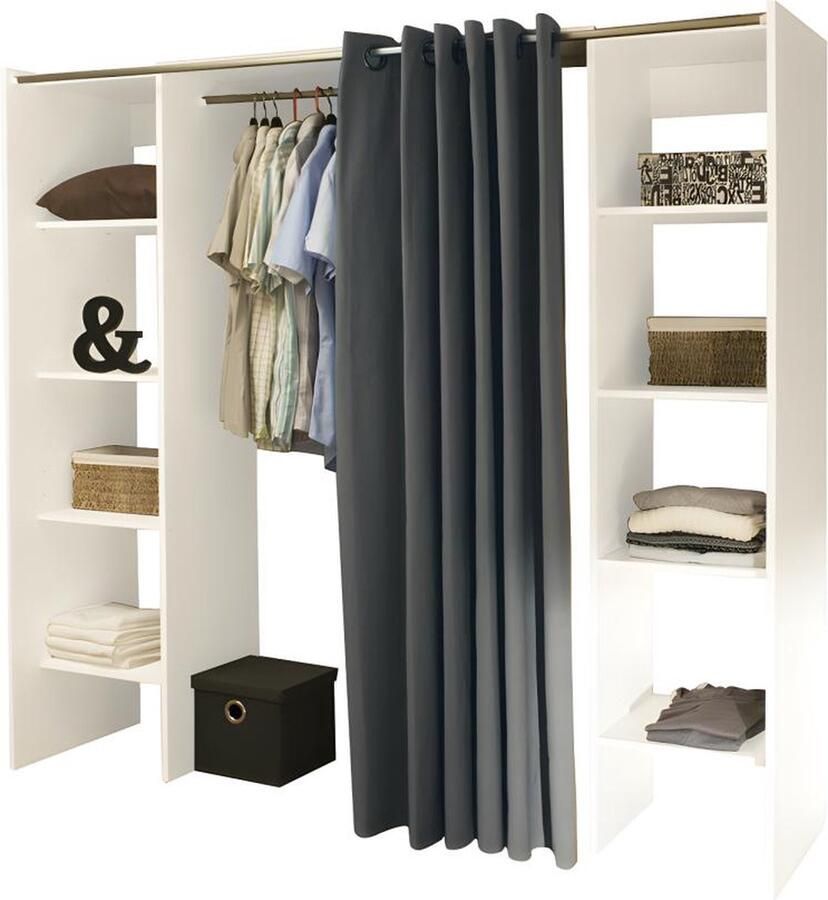 Vente-unique Verstelbare kledingkast EMERIC L.112 185 cm Wit en antraciet L 185 cm x H 182 cm x D 50 cm