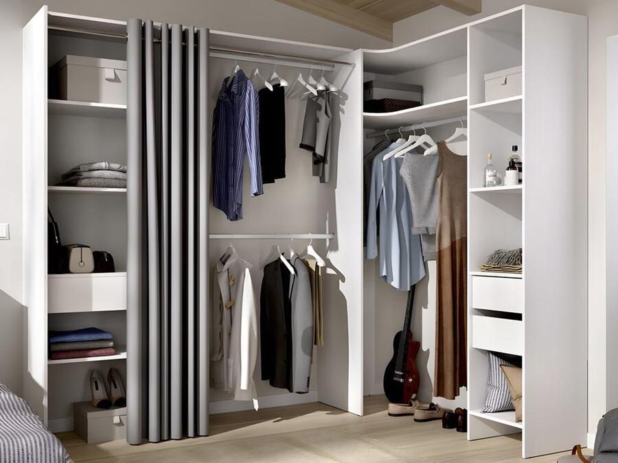 Vente-unique Verstelbare kledingkast GONTRAN L164 214 CM Wit en grijs L 214 cm x H 205 cm x D 141 cm