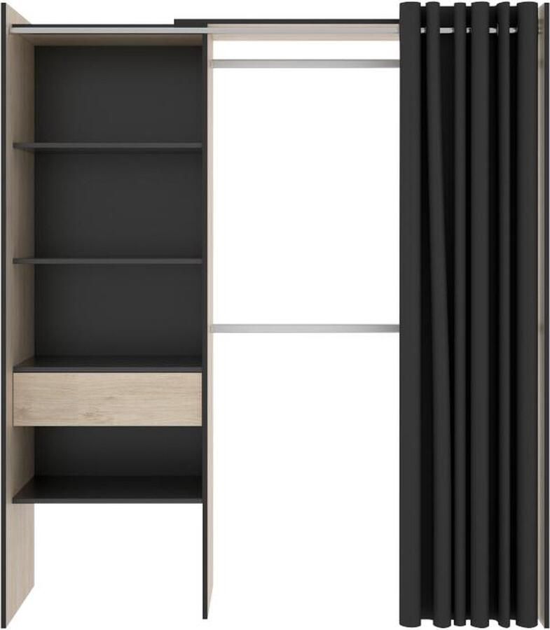 Vente-unique Verstelbare kledingkast LAURENT L110 160cm Kleuren: Eik en antraciet L 160 cm x H 205 cm x D 50 cm