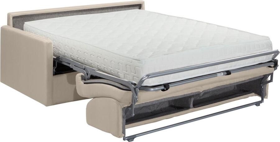 Vente-unique Vierzits express bedbank van stof CALIFE Beige Slaap afmeting 160 cm matras 22 cm L 190 cm x H 99 cm x D 223 cm - Foto 3