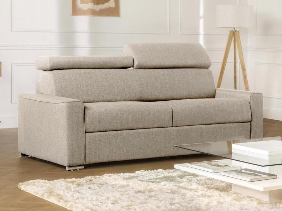 Dunlopillo Snel omgebouwde slaapbank met 4 plaatsen in beige stof Bed van 160 cm met brede latten Matras 22 cm met geheugenschuim VIZIR L 216 cm x H 100 cm x D 94 cm