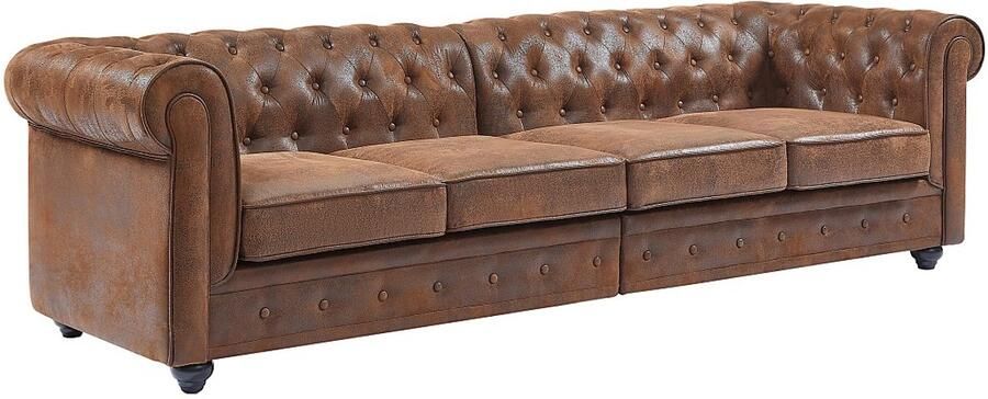 Vente-unique Vierzitsbank in microvezel met verouderd leren uitstraling CHESTERFIELD