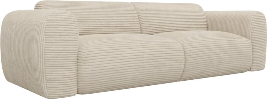 Vente-unique Vierzitsbank van beige ribfluweel POGNI van Maison Céphy L 245 cm x H 73 cm x D 97 cm