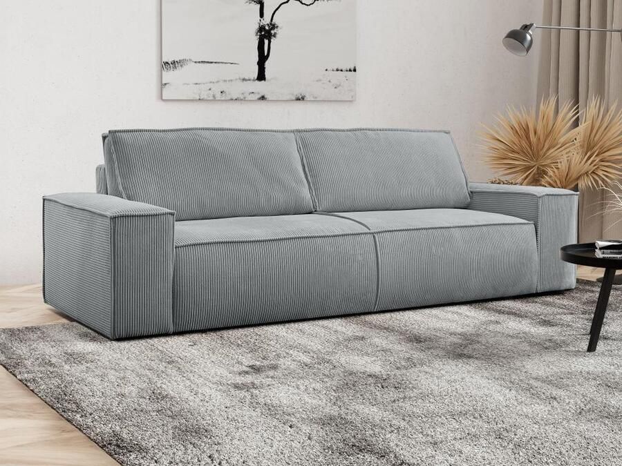 Vente-unique Vierzitsslaapbank AMELIA van PASCAL MORABITO Ribfluweel Lichtgrijs L 257 cm x H 85 cm x D 102 cm - Foto 4