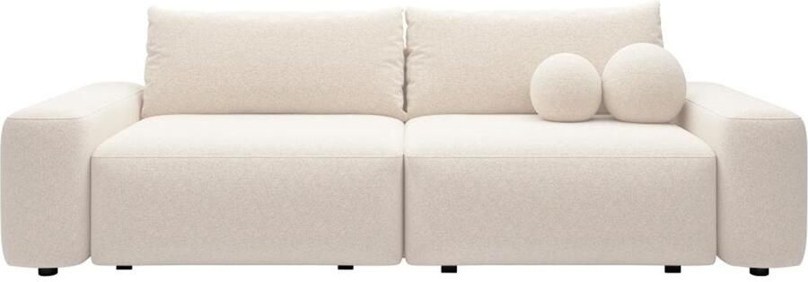 Vente-unique Slaapbank met 4 zitplaatsen in crèmekleurige textuurstof DAVISO
