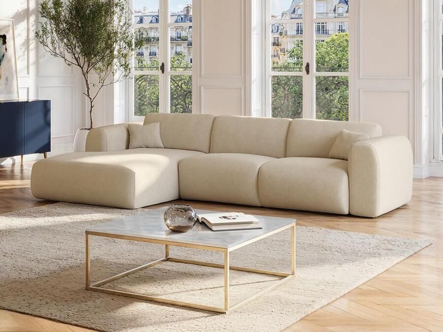 Vente-unique XXL-hoekbank met hoek links van beige stof met textuur POGNI van Maison Céphy L 280 cm x H 73 cm x D 165 cm - Foto 3