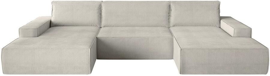 Vente-unique XXL hoekslaapbank van beige ribfluweel AMELIA L 354 cm x H 85 cm x D 167 cm - Foto 8